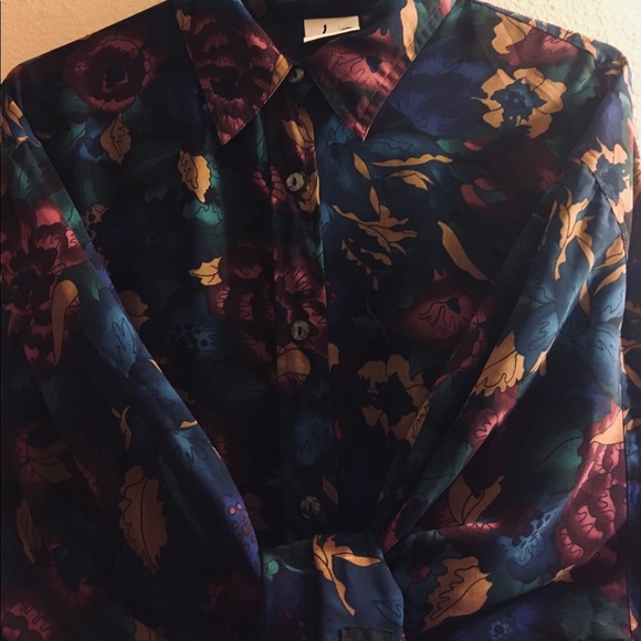 PLUS GORGEOUS PLUM, GOLD, BLUE, GREEN SHEER BLOUSE - Picture 1 of 10